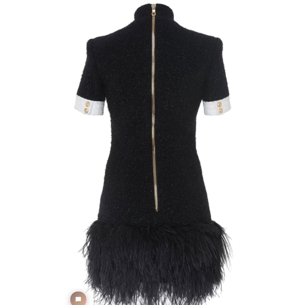 Black and white mini dress with feathers - Picture 3 of 5
